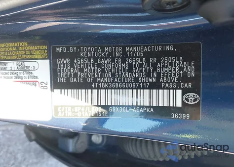 2006 Toyota Avalon Limited z USA, uszkodzony, nr VIN 4T1BK36B66U097117